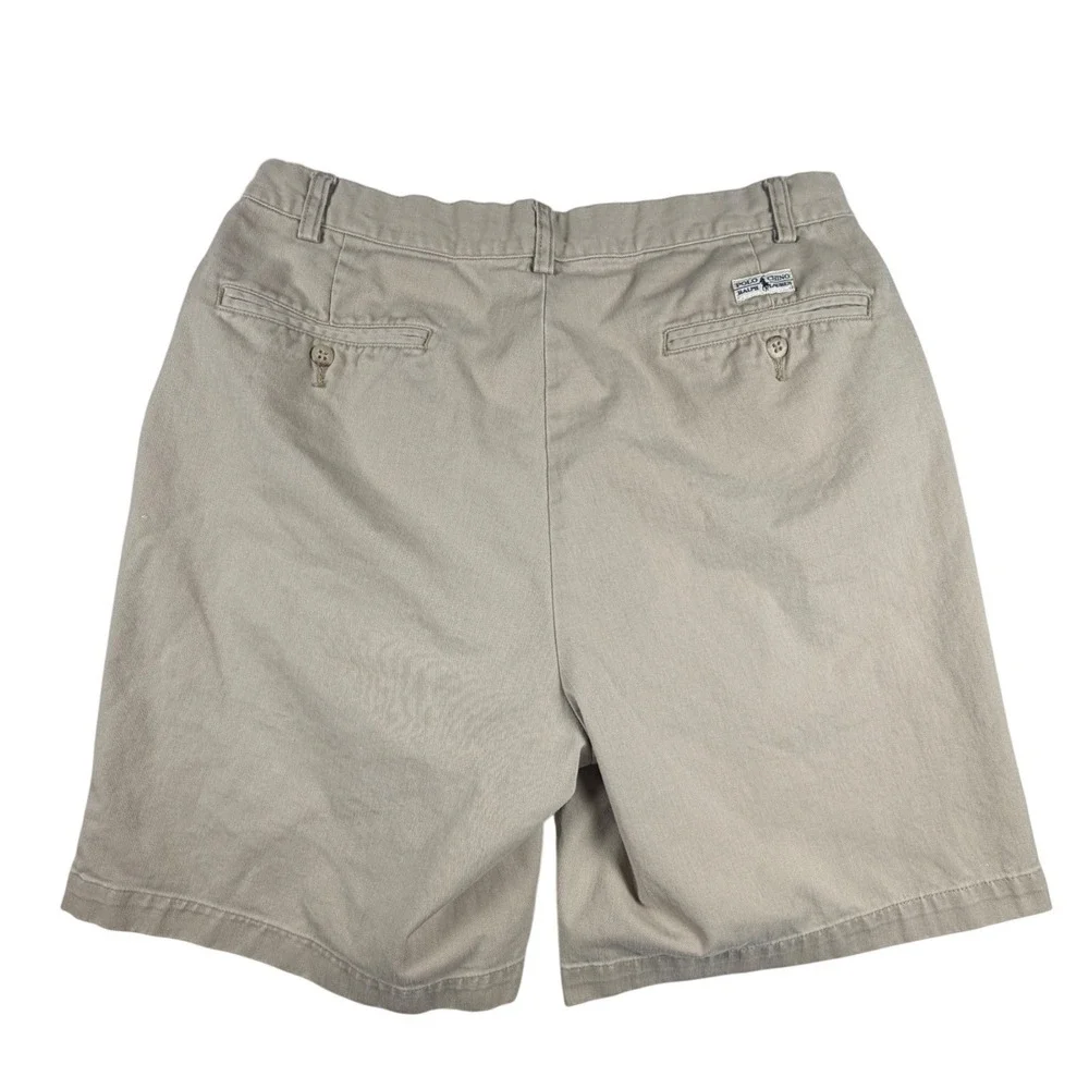 Polo Ralph Lauren Tyler Short Mens 33 Khaki Tan Pleated Chino Cotton